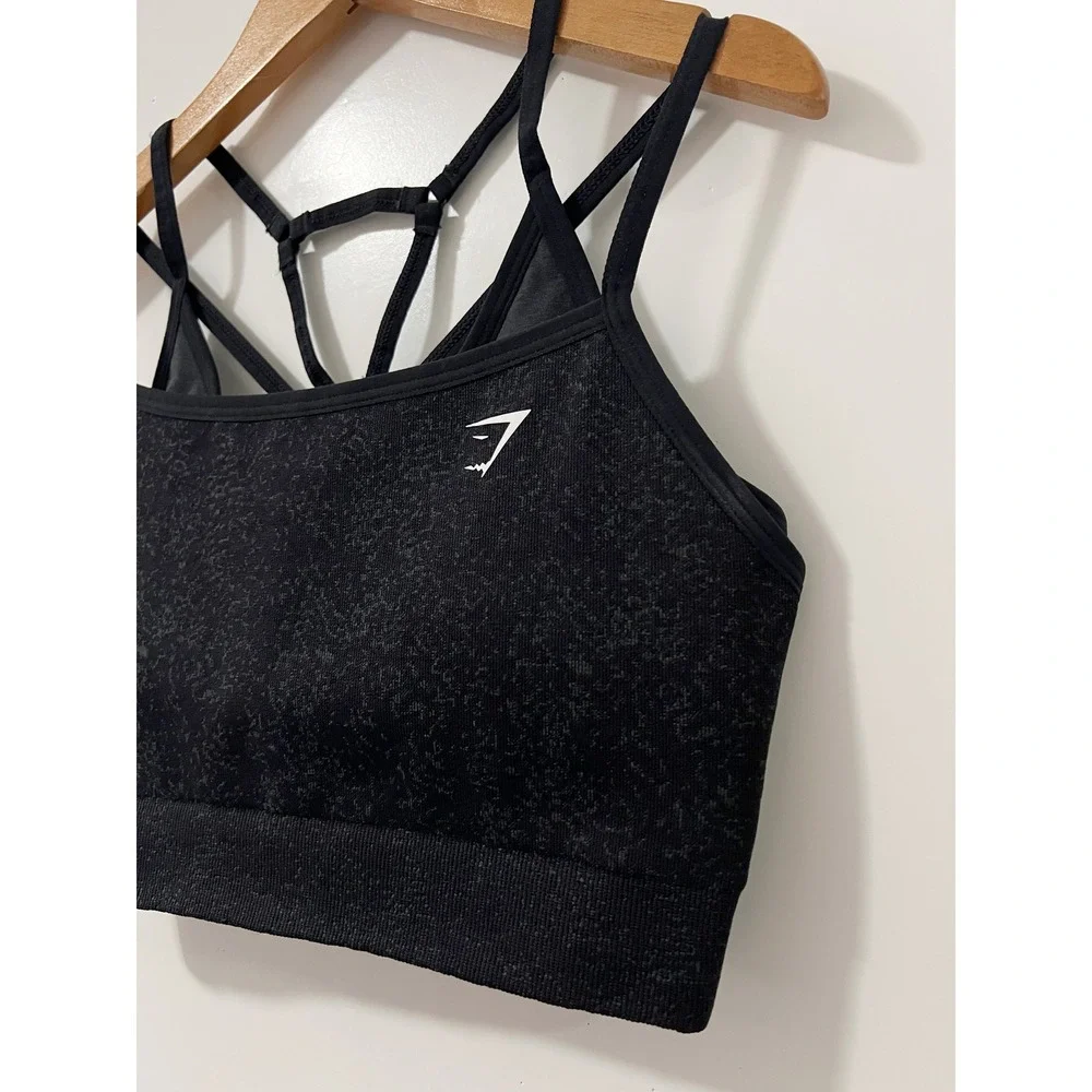 Gymshark Black Adapt Fleck Strappy Back Medium Impact Sports Bra Activewear - Picture 2 of 6